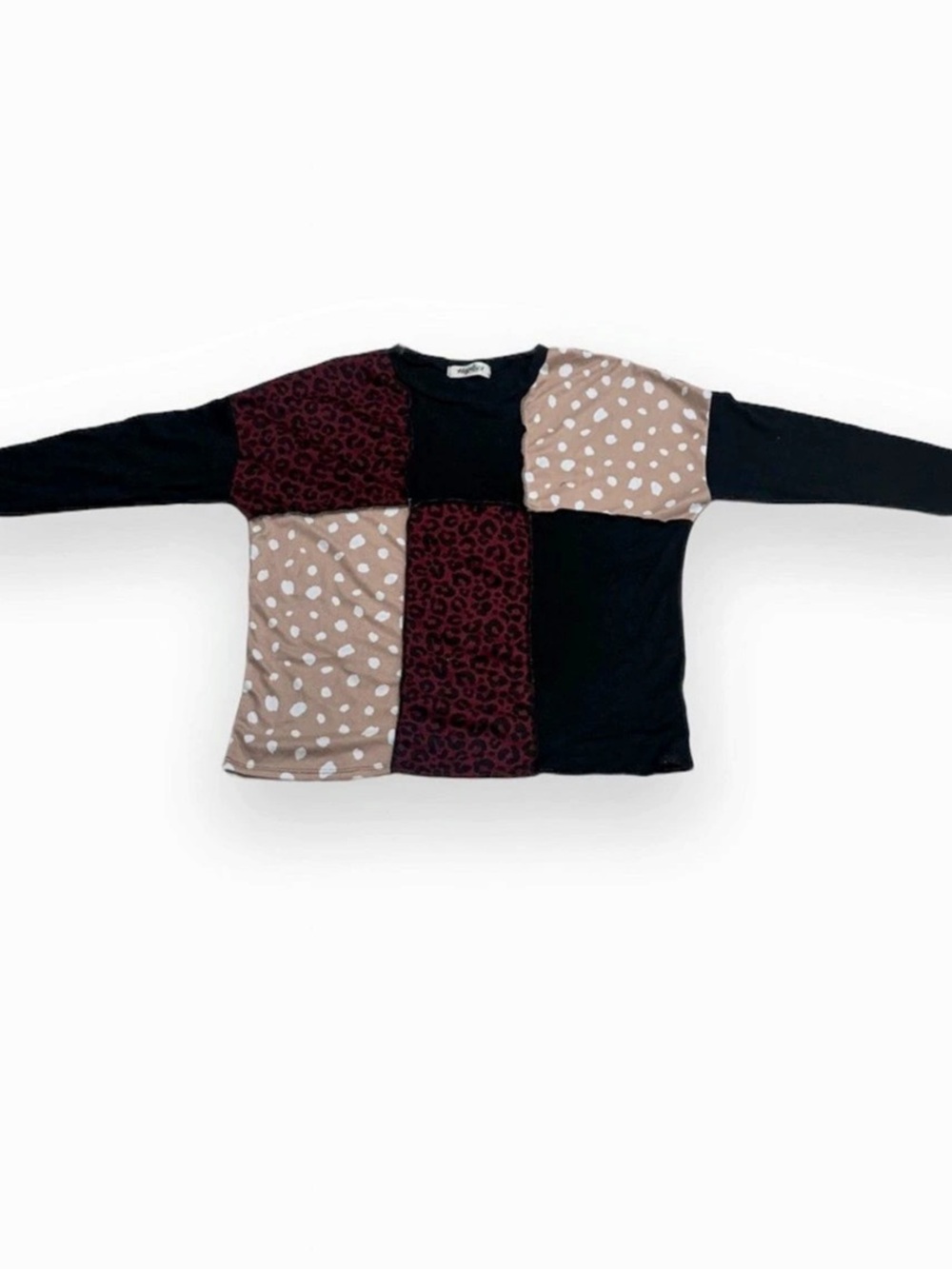 Color Block Long Sleeve Top in Black & Brown Like New
